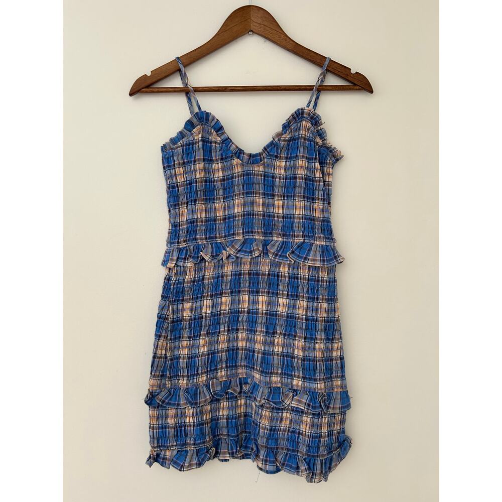 Lovers & Friends Revolve Keaton Mini Dress Blue Pink Peach Smocked Sleeveless S